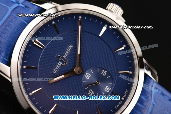 Ulysse Nardin Classico Miyota OS2035 Quartz Steel Case with Stick Markers Blue Dial and Blue Leather Strap - Click Image to Close